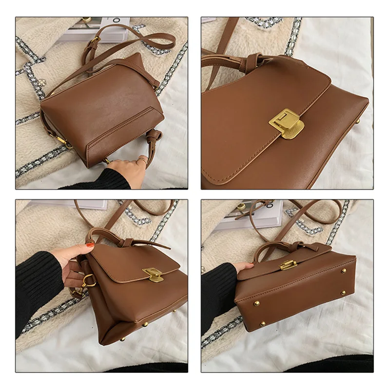 

High Quality Solid Color PU Leather Shoulder Bags for Womens 2021 New Handbags Casual Concise Crossbody Sac A Main