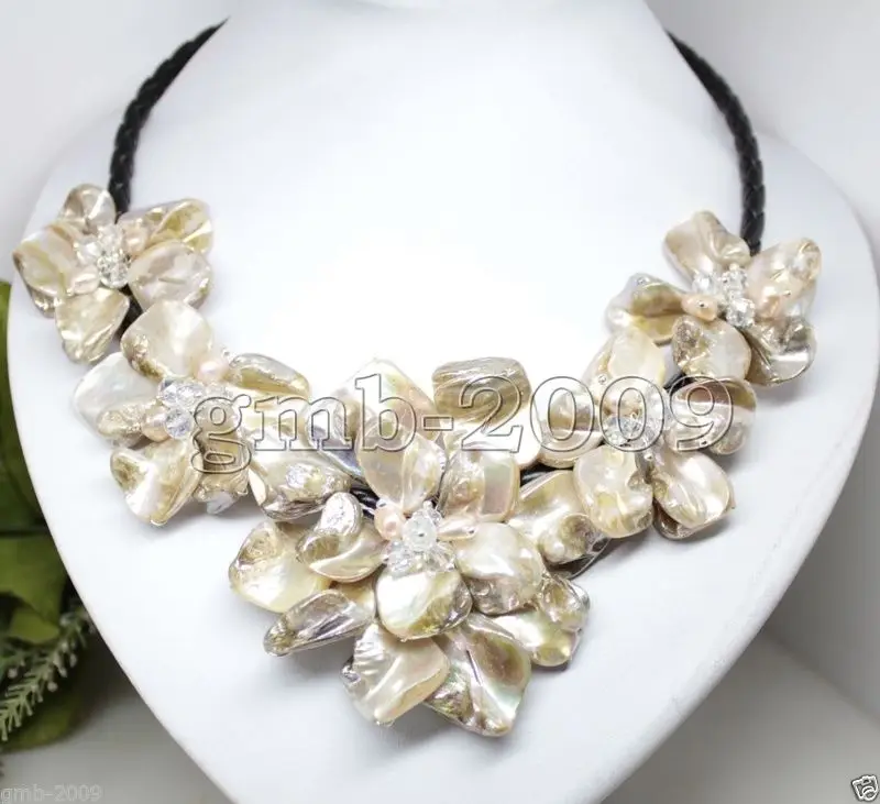 

Обувь ручной работы белого цвета реальные, натуральная основа, цветок жемчуг Crydtal черный кожаный нагрудное ожерелье 18"