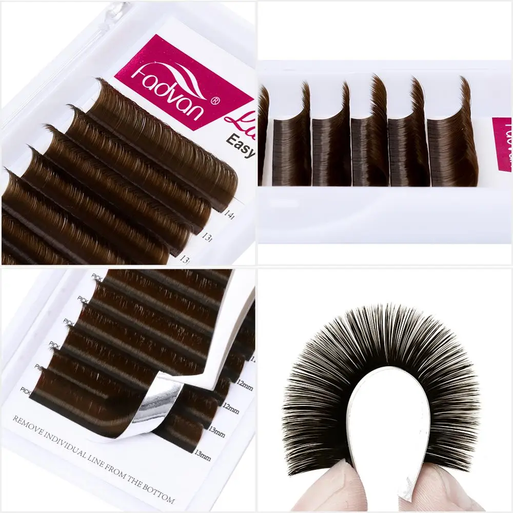 Накладные ресницы Easy Fan синие красные фиолетовые коричневые натуральные мягкие C
