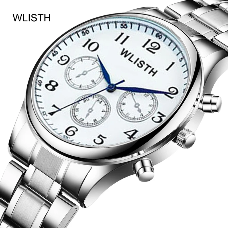 

Simple watch men's leisure personality three eye decorative digital dial steel band quartz student watch custom processing
