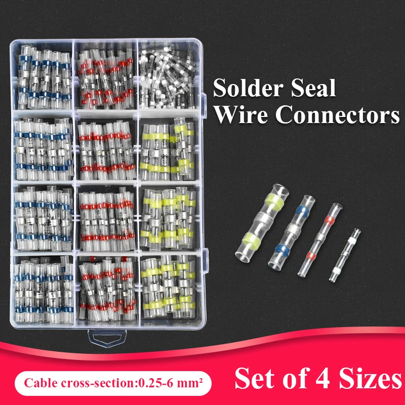 

300Pcs Heat Shrink Butt Crimp Terminals Waterproof Solder Seal Electrical Butt Connectors Set Wire Cable Splice Terminal Kit