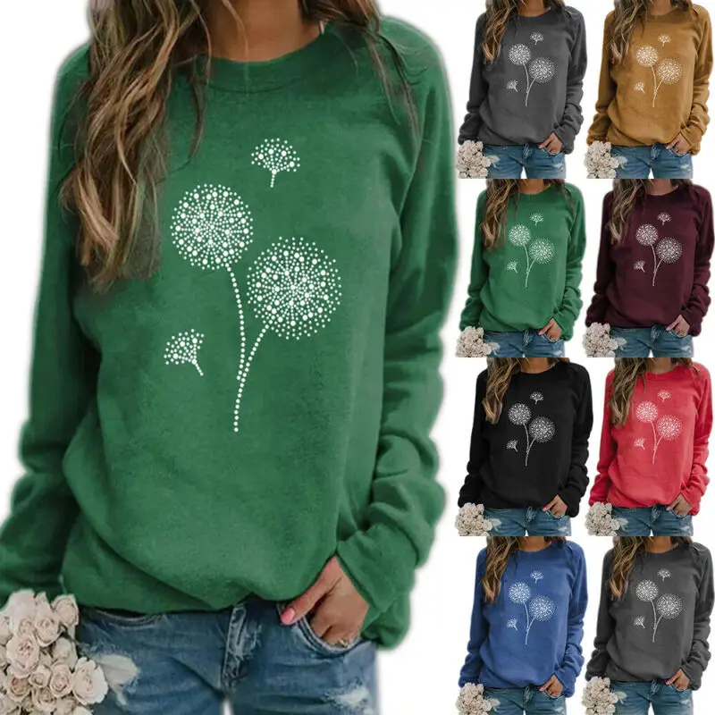 

Women Dandelion Print Long Sleeve Sweatshirt Ladies Pullover Jumper Tops Casual