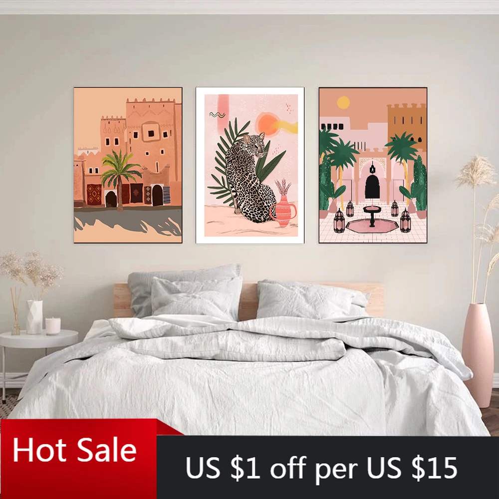 Марокканский верблюд печать Леопард Бохо дом девушка скандинавский стена