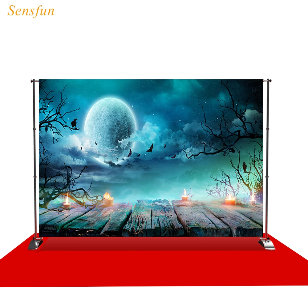 LEVOO фон для фотосъемки Хеллоуин Луна лампы в форме свечи кладбище ужас ткань