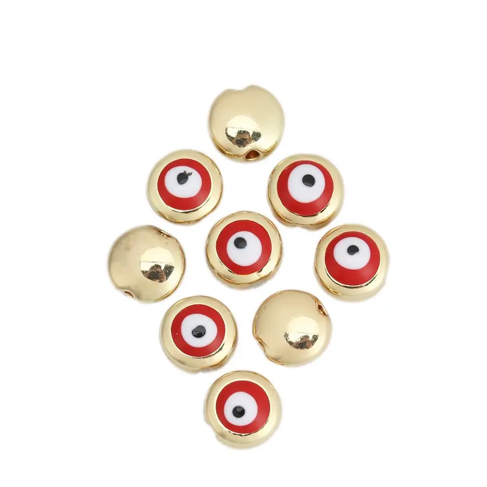 8Seasons Zinc Based Alloy Spacer Beads Round Gold Metal Eye Pattern Enamel DIY Gifts About 8mm Dia. Hole: Approx 1.3mm 10 PCs | Украшения и