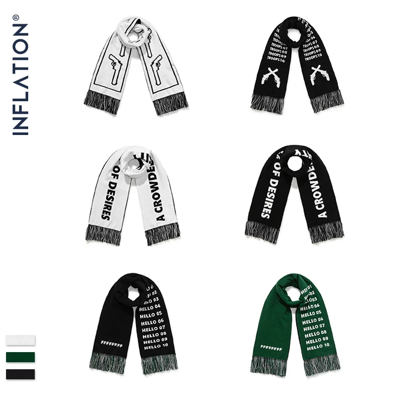 Унисекс Зимний вязаный длинный шарф унисекс INFLATION теплый с буквенным принтом и