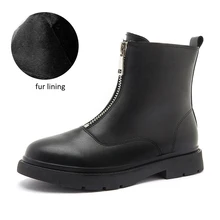 Cowhide Leather Winter Womens Ankle Boots Shoes High Heels Sexy Martin Boots 2021 Hot Front Zipper S