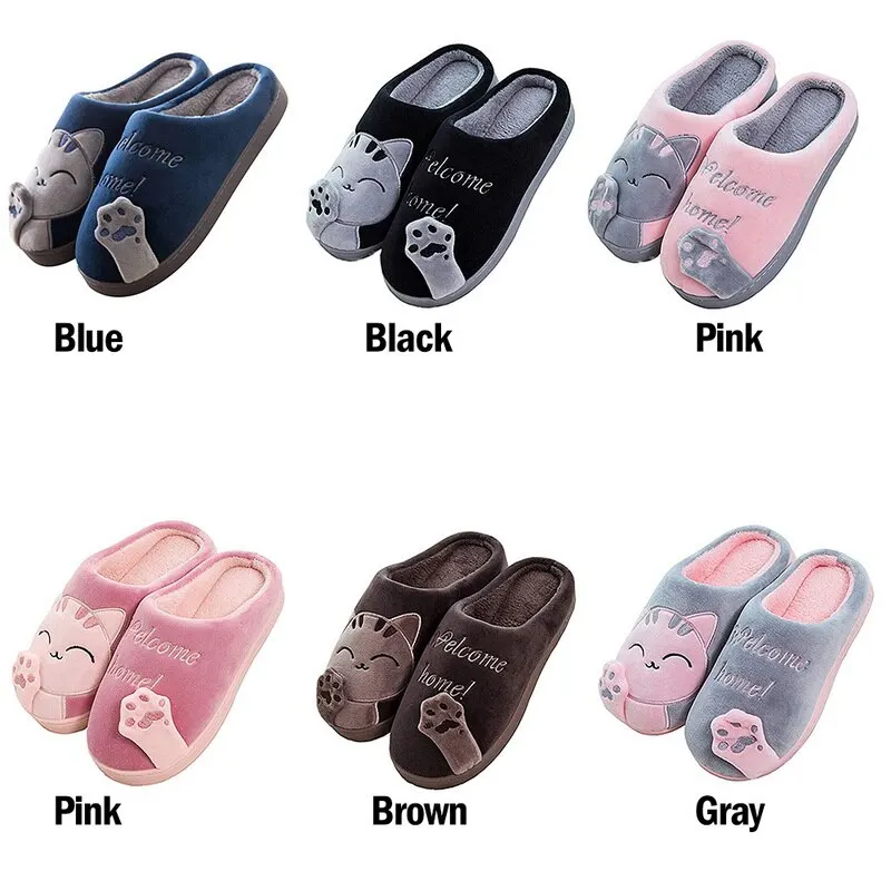 

Dropshipping Women Winter Home Slippers Cartoon Cat Shoes Soft Winter Warm House Slippers Indoor Bedroom Lovers Couples