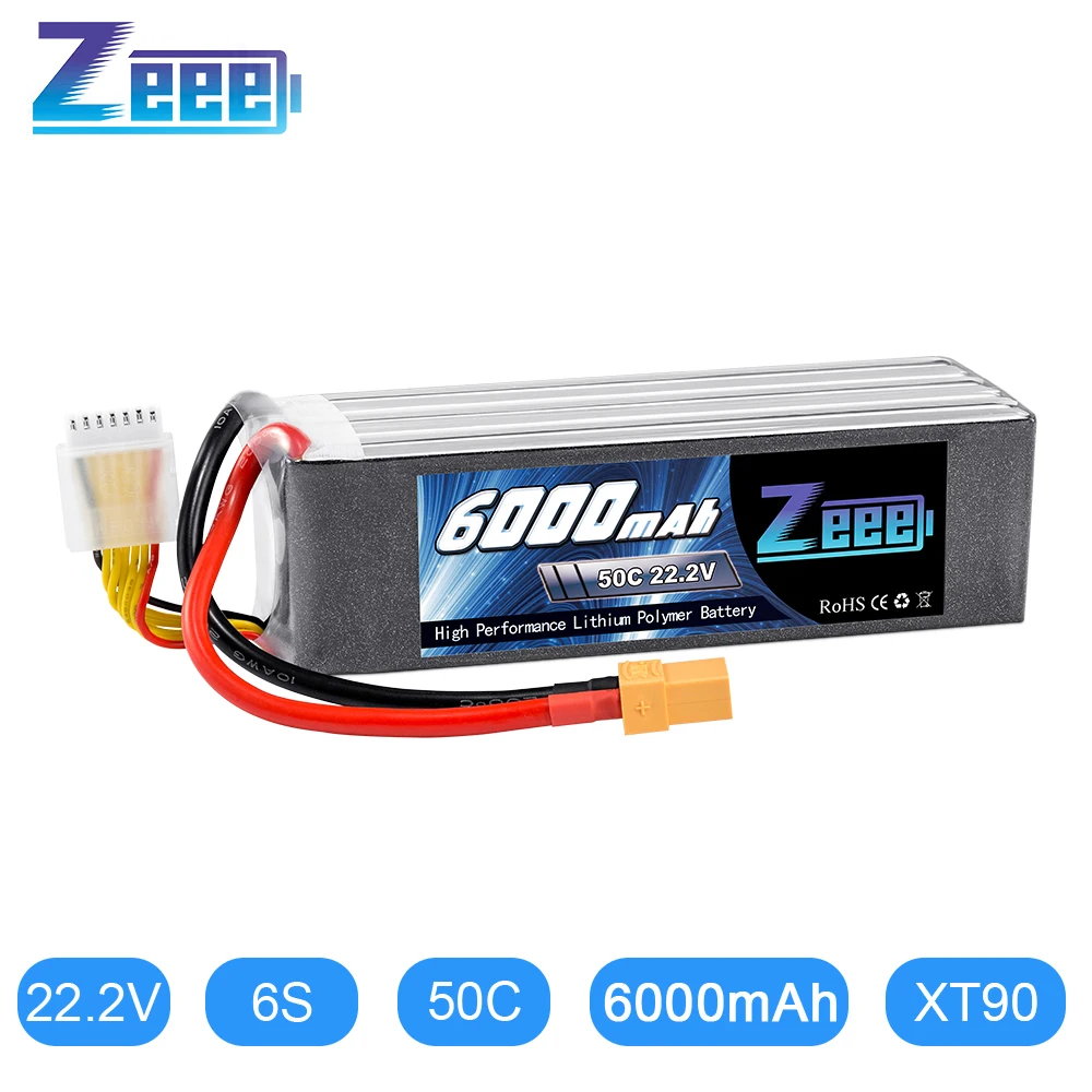 Zeee Lipo батарея 6000mAh 6S 22 2 V 50C с разъемом XT90 для дрона гоночного FPV вертолета