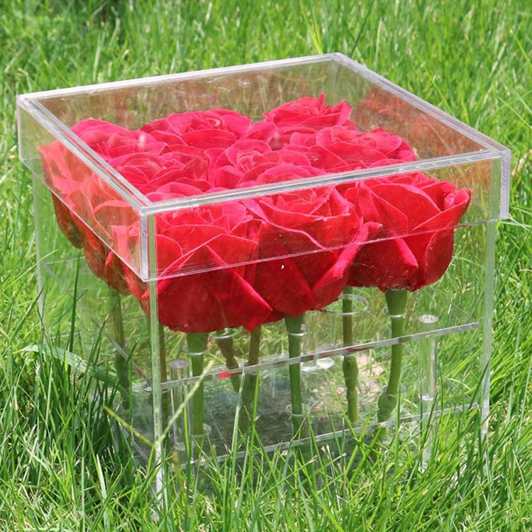

Fashion Acrylic Rose Flower Box Makeup Organizer Cosmetic Tools Holder Flower Gift Box For Girlfriend Wife of Valentine's Day