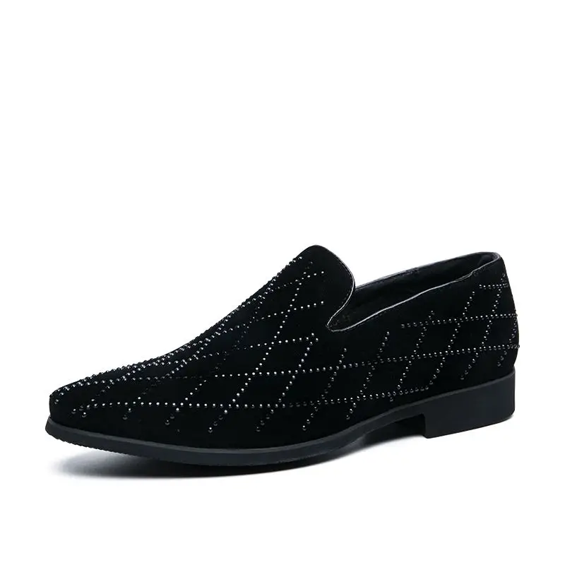 

Men's Fashion Solid Color Faux Suede Casual Shoes with Rhinestones Comfortable British Business All-match Classic Loafers 3KC353