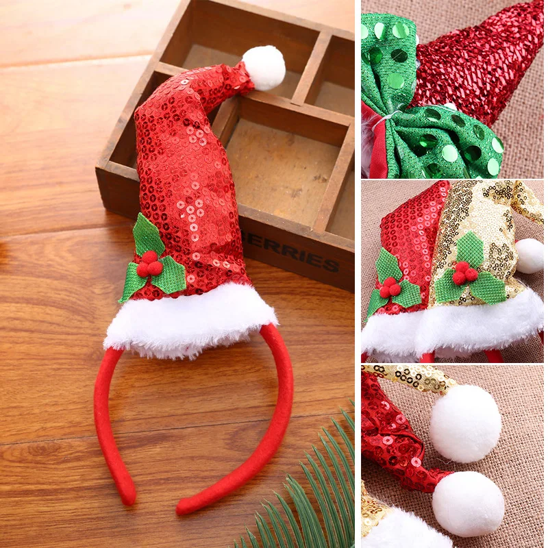 

Christmas Hat Headband With Mini Hat Novelty Sequins Decor Head Band Christmas Costumes Accessory Party Decoration J9