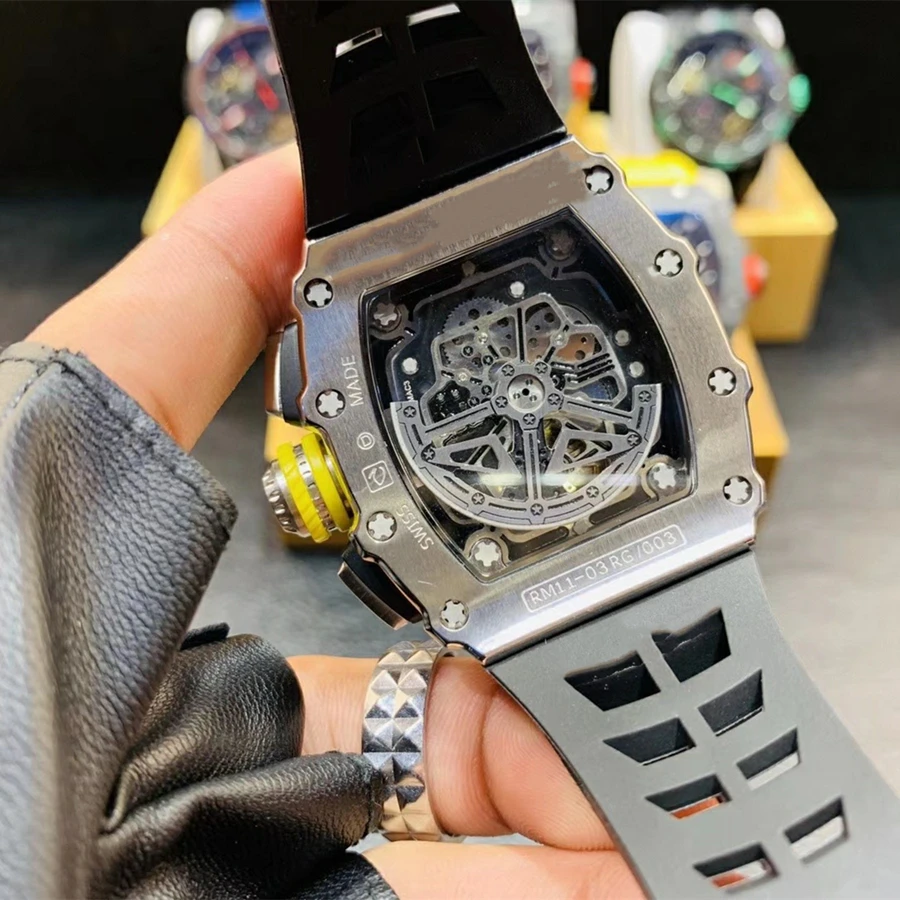 Роскошные мужские механические часы Diamond квадратные с резиновым ремешком модные