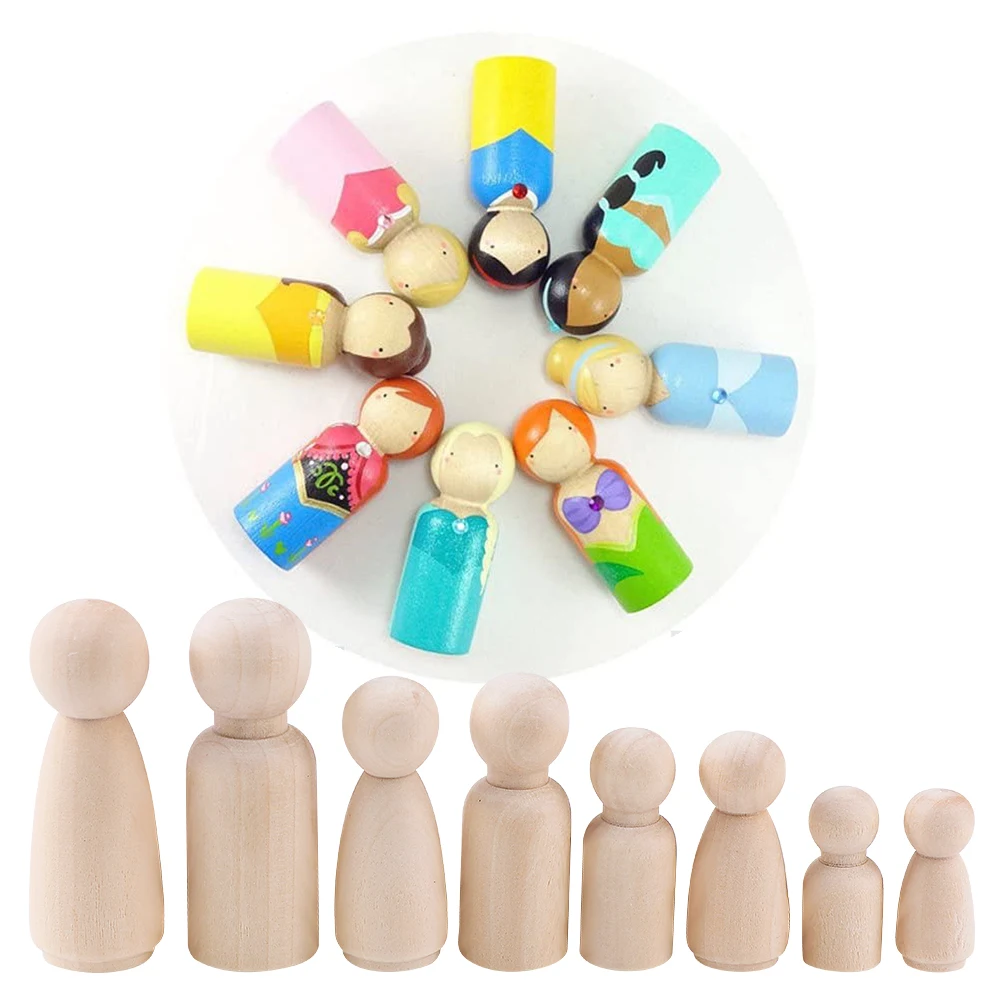 

50pcs Wooden Man Set Mixed Multi-Size Family Decoration Men and Women Little Wooden Men ​For Painting Handicraft Graffiti Boxe