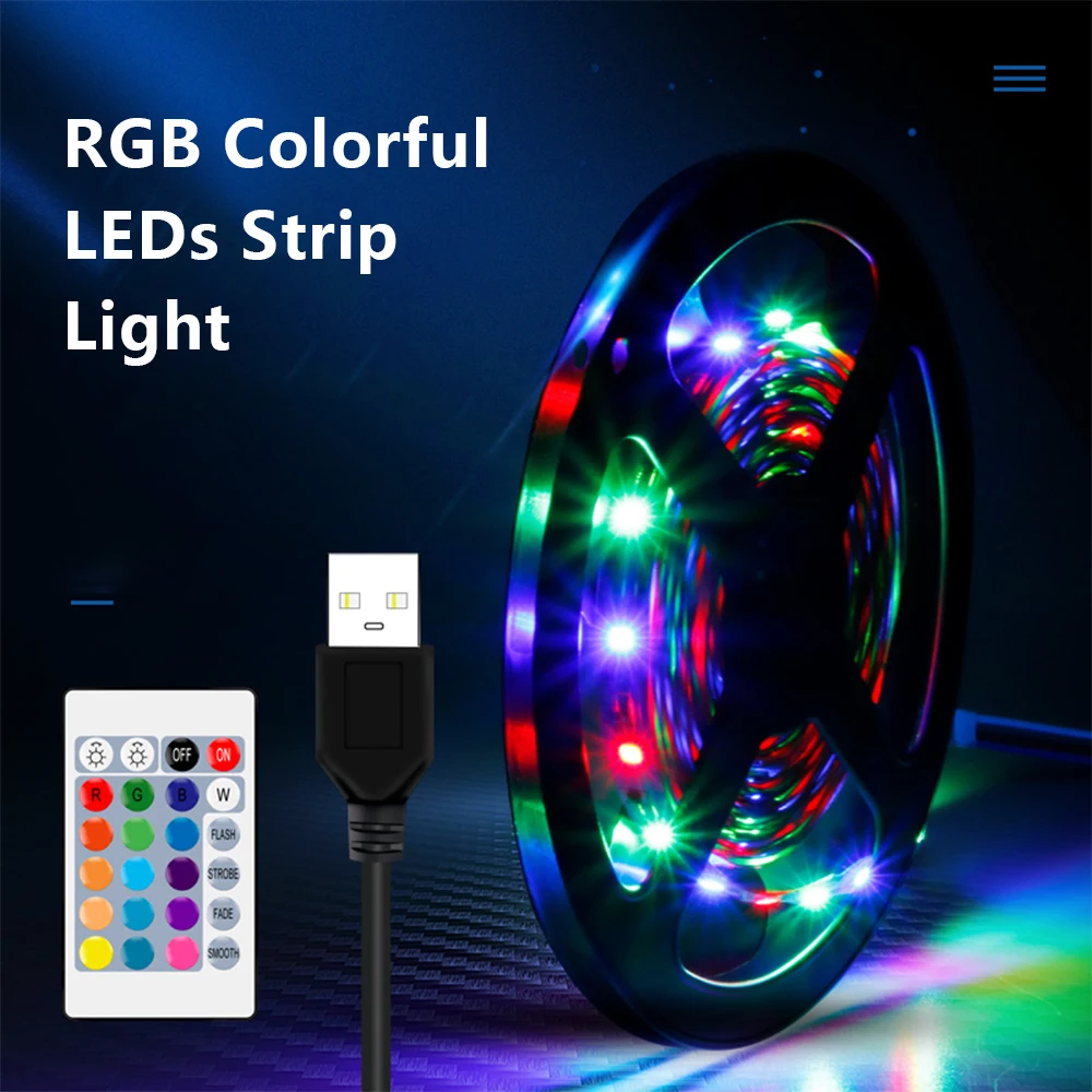 

USB Dimmable RGB LEDs Strips Light with IR Remote Control 16 Colors 4 Modes 5m 300LEDs Rope Light TV Background Home Decorative