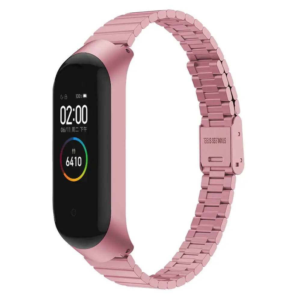 Pink Для Xiaomi Mi Band 4 фитнес-трекер цветной металлический ремешок корпус из нержавеющей стали модные сменные браслеты - Цвет: Pink