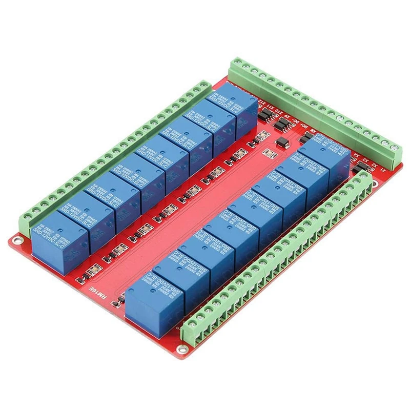 

16 Channel Relay Module, 2-Way Isolated Type Optocoupler Relay Module Interface Board High/Low Level Trigger DC 12V
