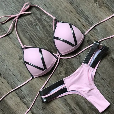 

Hirigin 2019 Bikini Set Bandage Women Swimwear Summer Push Up Padded Halter Swimsuit Beach Women Biquini Bathing Suit Monokini