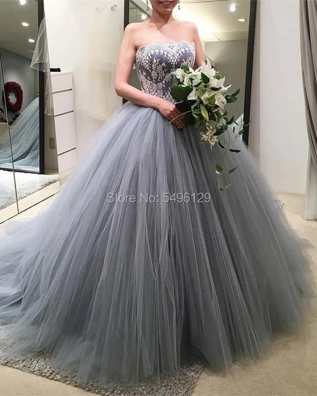 Белое свадебное платье из тюля с аппликацией Цвет серебристый серый Vestido De Noiva С