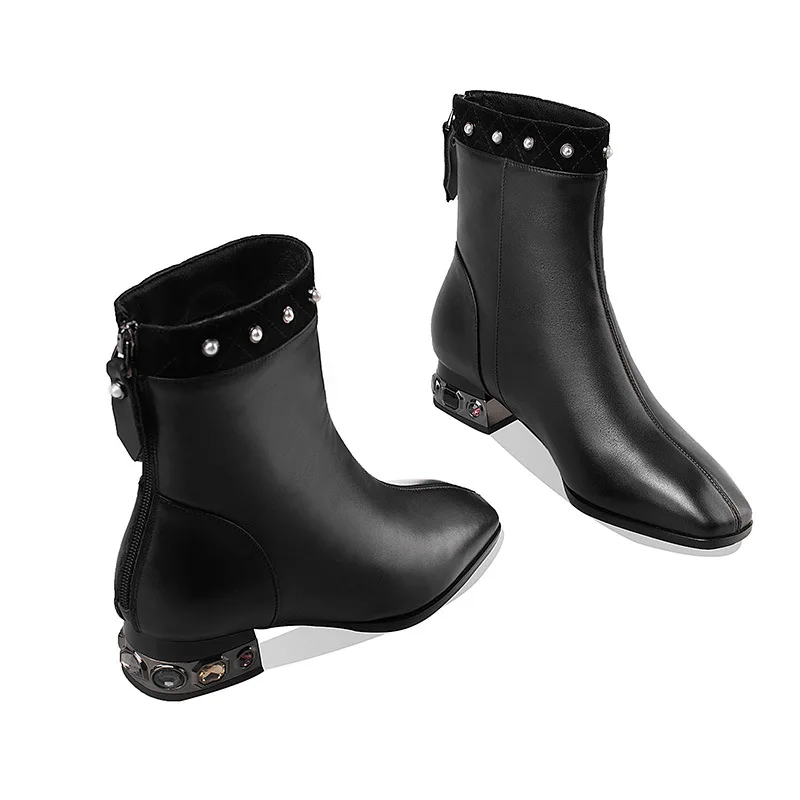 

Casual Ankle Boots Women Shoes Genuine Leather Fashion Low Heeled Ladies Botas Mujer Keep Warm In Winter Female Booties 2020