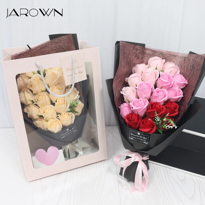 JAROWN Artificial Soap Flower Rose Bouquet Gift Bags Valentine's Day Birthday Gift Christmas Wedding Home Decor Flower Flores