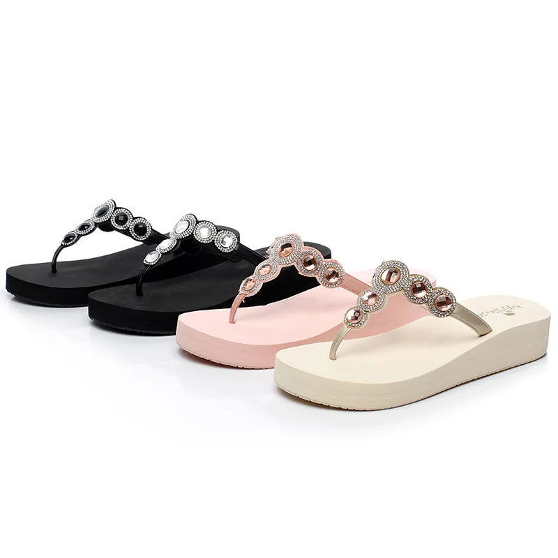 Высококачественные Женские Вьетнамки Шлепанцы на плоской подошве со стразами