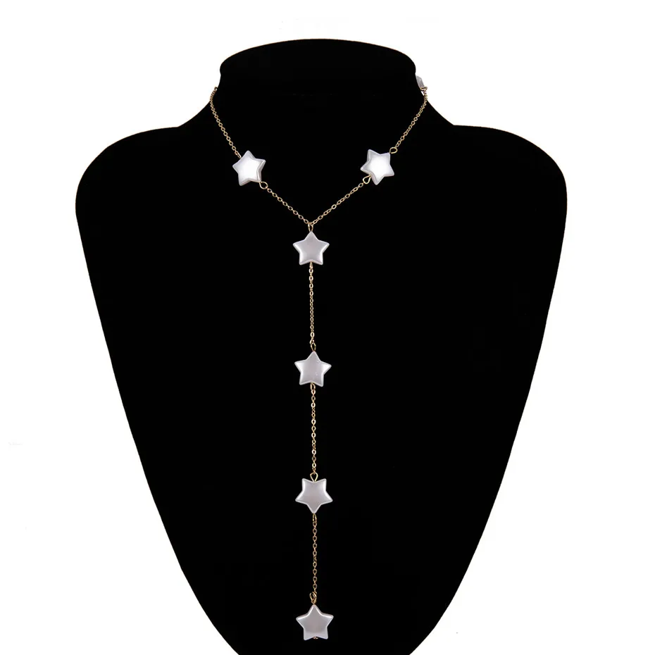 Necklace IngeSight. Z ожерелье-чокер в стиле панк с искусственным жемчугом и звездами, длинное ожерелье на цепочке в стиле бохо для женщин и девушек, ювелирные аксессуары - Окраска металла: Necklace