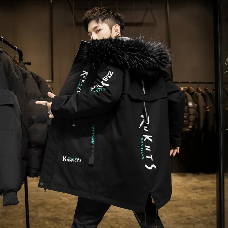 Padded Jacket Men's Autumn And Winter Hooded Pie Overcome Medium Length Padded Jacket Teenager Student Thickening Padded Jacket