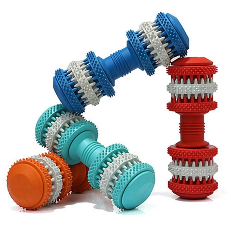 

Rubber Molar Dog Toys Clean Dumbbell Teething Stick Bite Toys Pet Dog Chew Toys Swivel Leakage Food