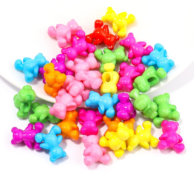

100Pcs/lot Bear Beads 12x14mm Mixed Colors Acrylic Spacer Loose Beads For Jewelry Making Bracelet Necklace Amulets DIY