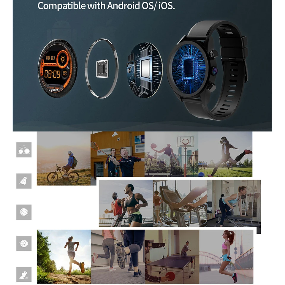 Все круглый экран mi/smart часы для мужчин 4G Smartwatch для мужчин gps Wi-Fi SIM частота сердечных сокращений водонепроницаемый шагомер 1 г бег 16 г памяти