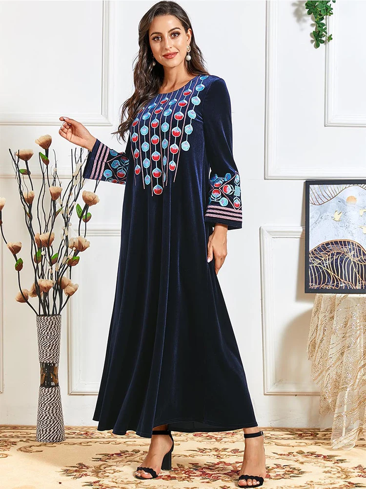 Женское зимнее бархатное платье Eid Winter размера плюс Abaya Dubai Kaftan турецкий арабский, мусульманское длинное платье макси для женщин, мусульманс...