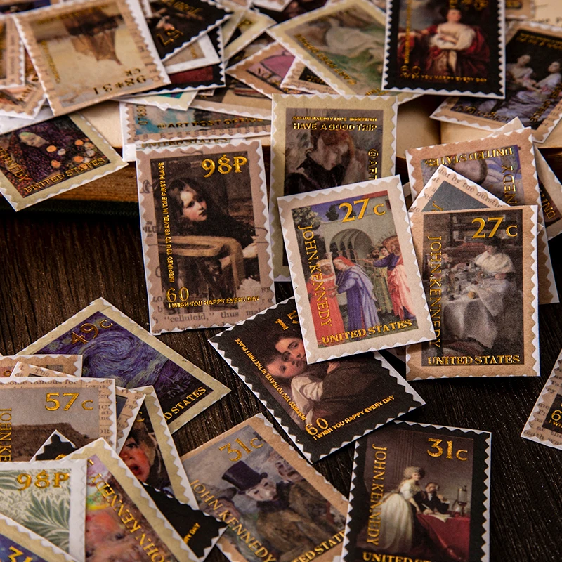 

100 pcs Vintage INS Stamp stickers Hot stamping stickers European style DIY Diary Decoration Stick Labels Album Scrapbooking