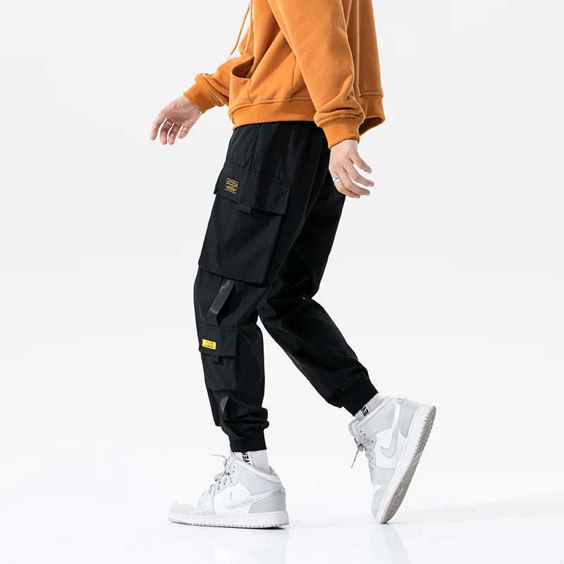 

Streetwear Casual Joggers Men Side-pocket Mens Cargo Pants Fashion Slim Ribbons Sweatpants Harem Pants Ankle-length Men Trousers