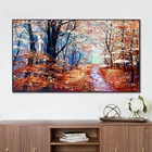Холщовая картина с изображением красных листьев лесной дороги, Современный абстрактный пейзаж, плакат и печать, Настенная картина для гостиной, домашний декор