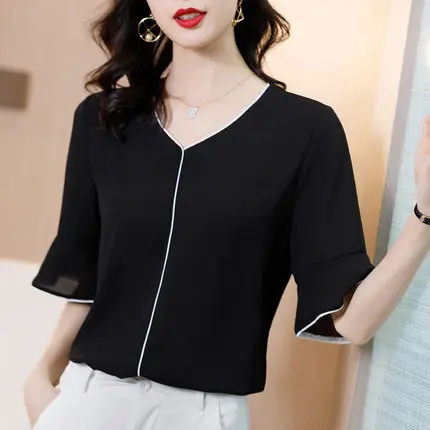

Ladies shirt, chiffon shirt, half sleeve casual style, comfortable and breathable material