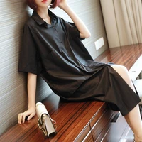 2020 summer cotton linen dress for women short sleeve black shirt dress ladies loose casual brief comfortable runway dress woman