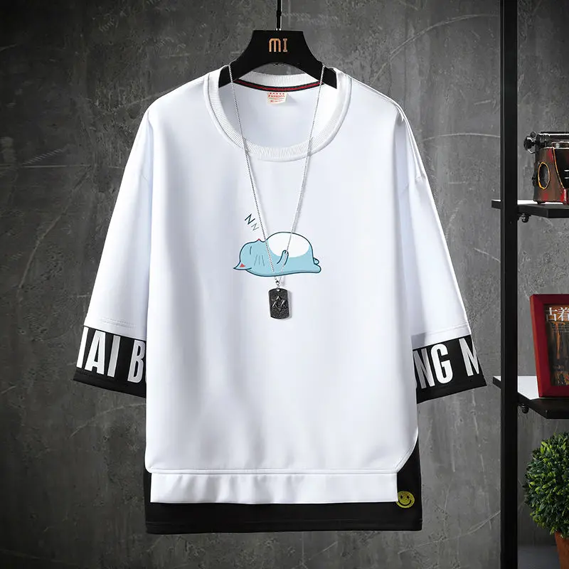 

Boys' T-shirt 7 / 2 sleeve men's Short Sleeve Shirt student Han fashion spring and autumn 5 / 2 sleeve T-shirt