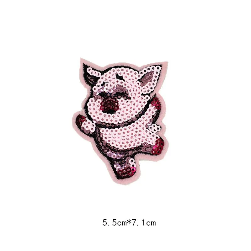 Железные милые заплатки в виде животных для одежды полосы блёстки свинья значки