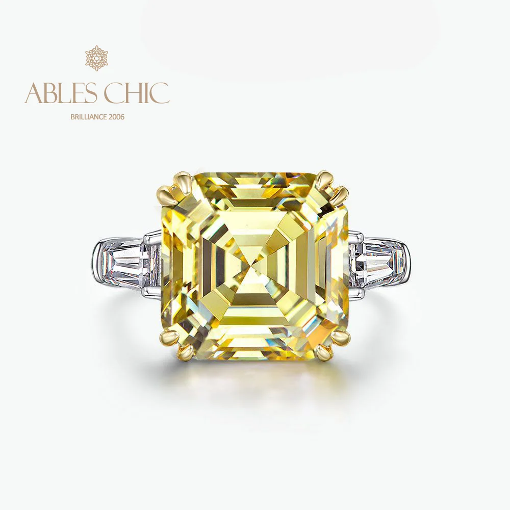 

925 Silver Solitaire Lab Asscher Yellow Citrine Wedding Ring 5A Zircon Citrine Gemstone Bridal Engagement Rings S2R1S2R0864