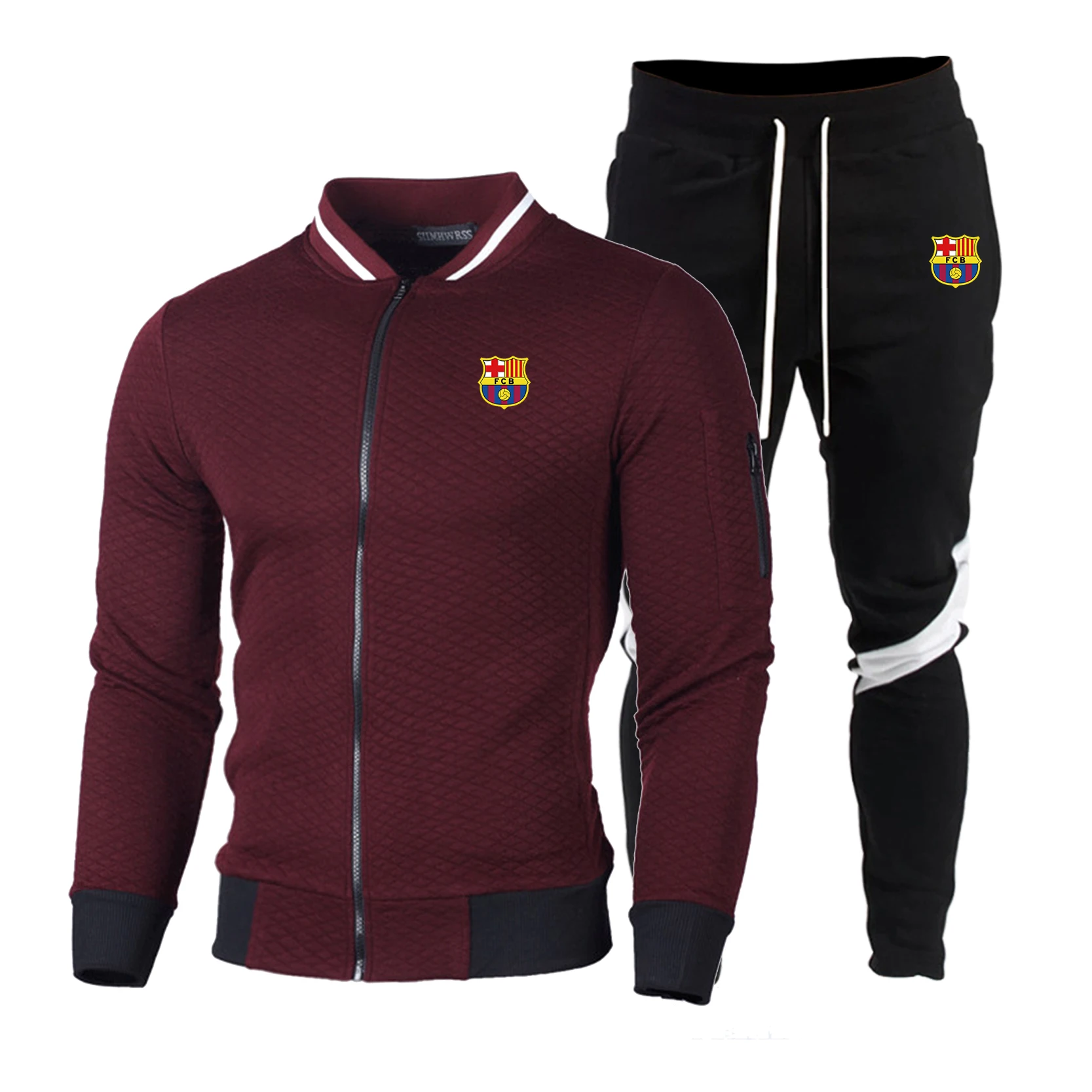 

Men's casual sports winter new splicing jogging sportswear zipper hoodie + pants 2-piece set men's sports suit 2021