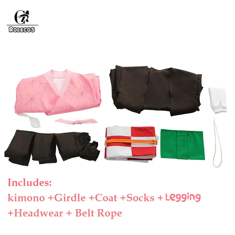 ROLECOS Аниме Костюм демон Slayer Косплей Nezuko кимоно Женский Kimetsu no Yaiba женское розовое