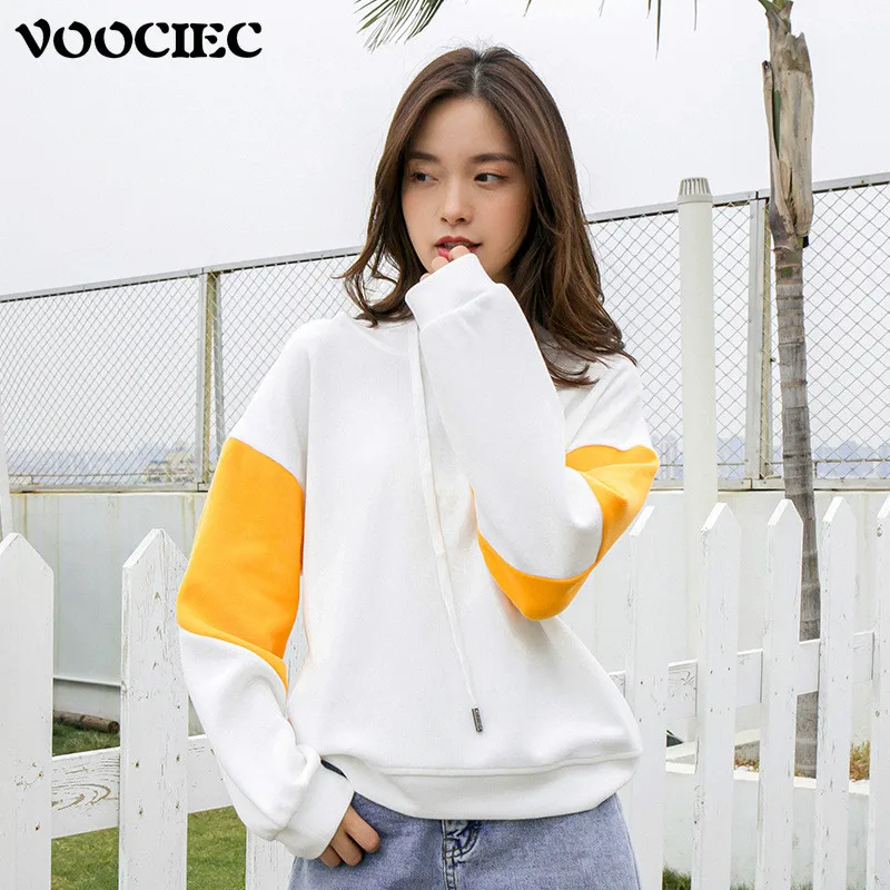 

VOOCIEC College fresh style Женская осенне-зимняя свободная толстовка с контрастной панелью