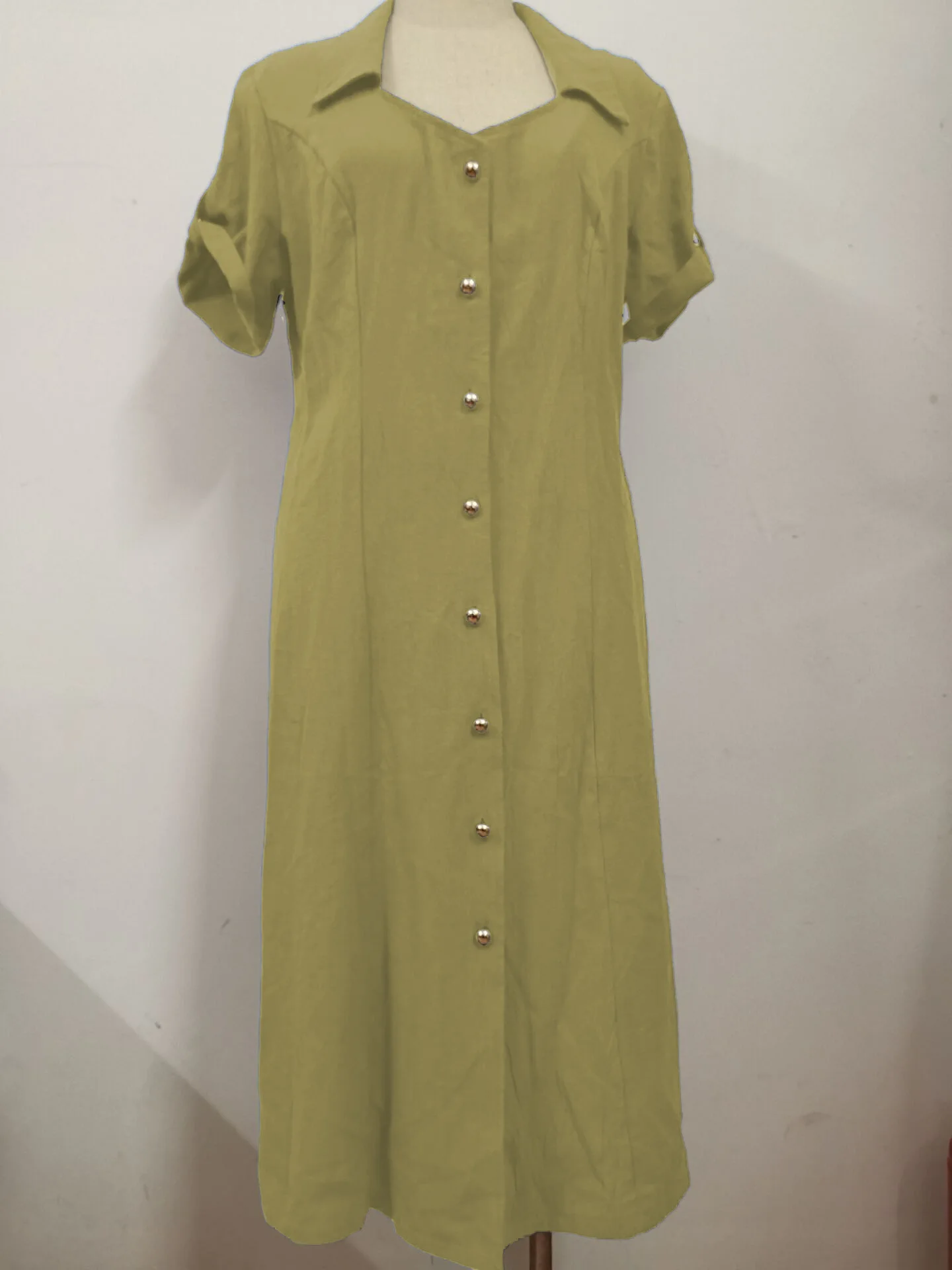 Женское летнее однотонное платье-рубашка макси с коротким рукавом и отложным