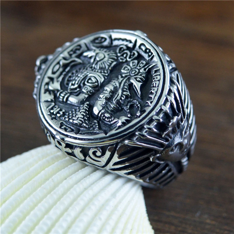 

Ancient Egyptian Style Gold Color Anubis Finger Ring For Women Fashion 24mm Stainless Steel Wedding Band Wholesale Jewelry Gifts