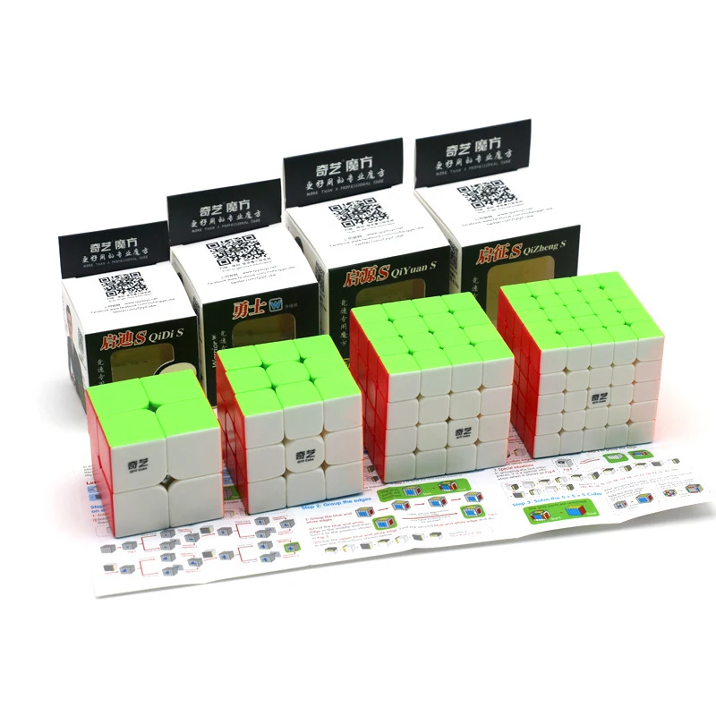 Qiyi 2x2 3x3 4x4 5x5 магический куб QiyuanS QizhengS скоростной куб 4 шт. липкий куб для обучения мозгу Набор подарочных обучающих игрушек