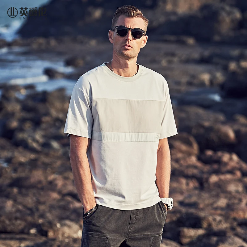 Модная трендовая Мужская футболка Enjeolon хлопковая Повседневная с круглым вырезом
