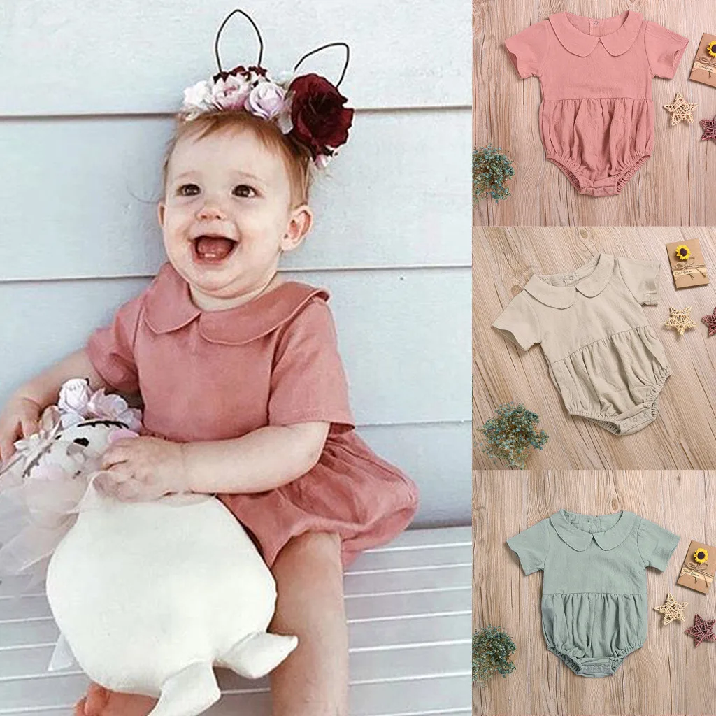 Комбинезон для новорожденных девочек однотонный комбинезон с короткими