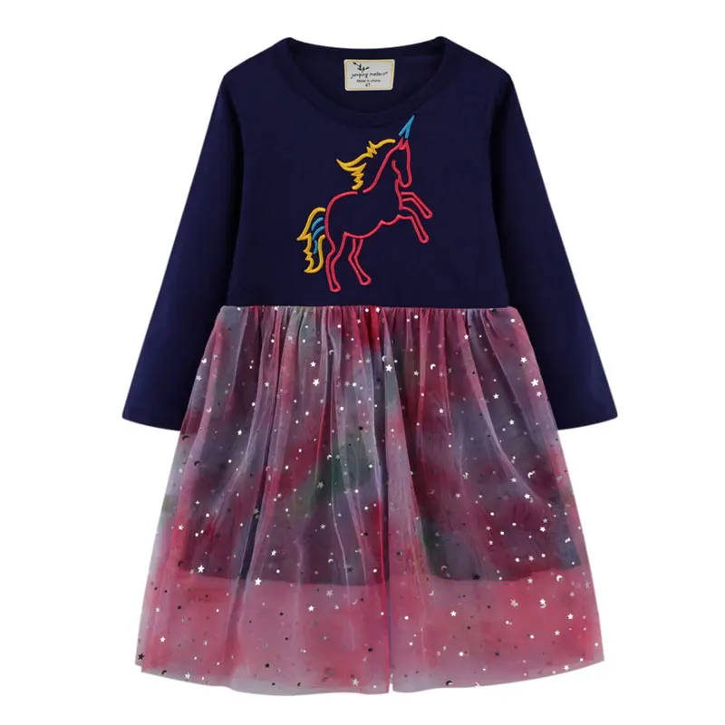 New Unicorn Cartoon Print Autumn/Winter Long Sleeve Princess Party Tutu Baby Dresses Birthday Gift Children's Costume Lace Girls | Детская