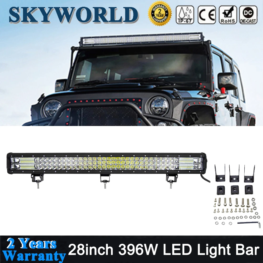 

28inch 396W Tri Row LED Bar Offroad Combo Roof Light Bar For Jeep Tractor 4x4 Truck Uaz Trailer SUV ATV Driving Fog Lamp 12V 24V